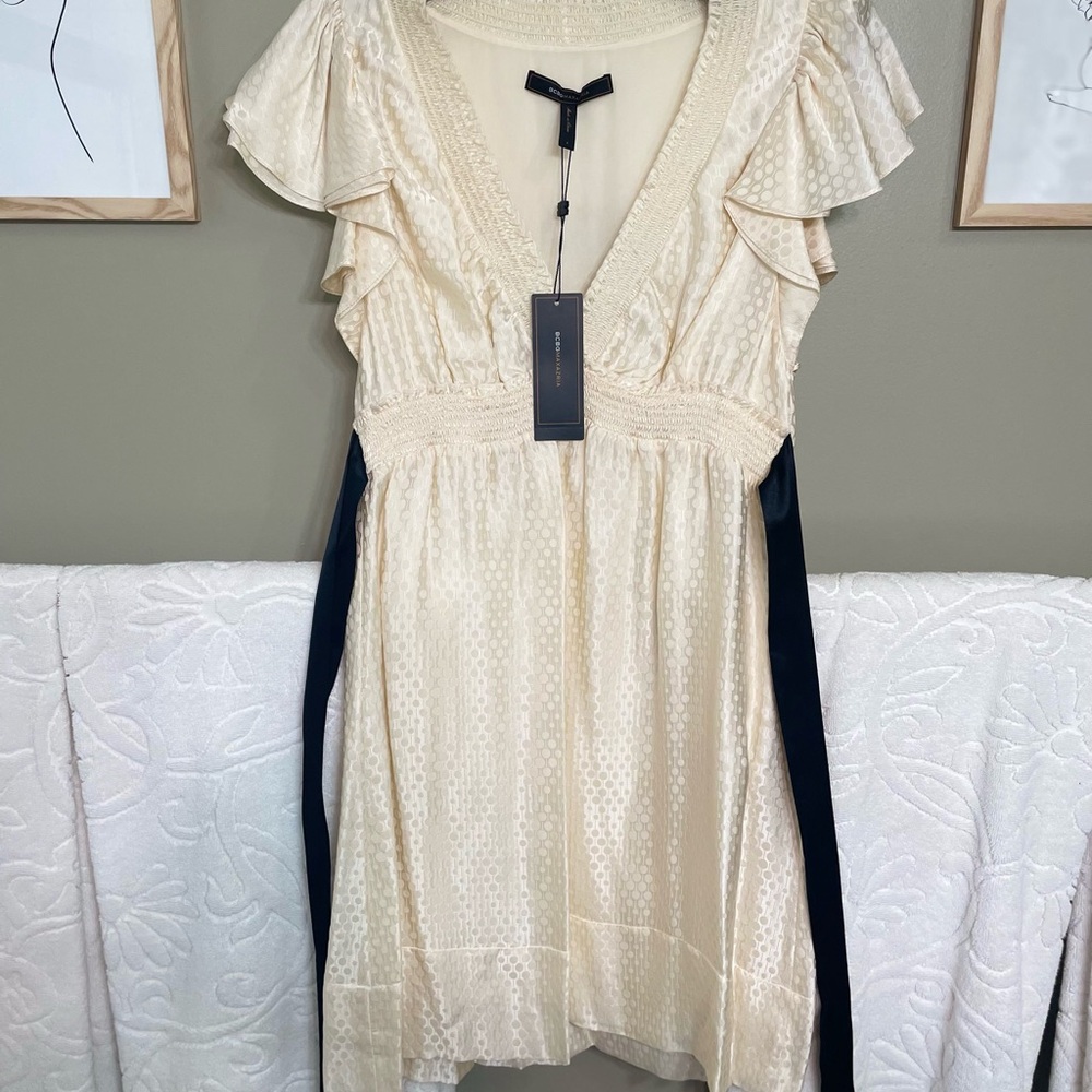 BCBGMAXAZRIA Cream Textured Dress
